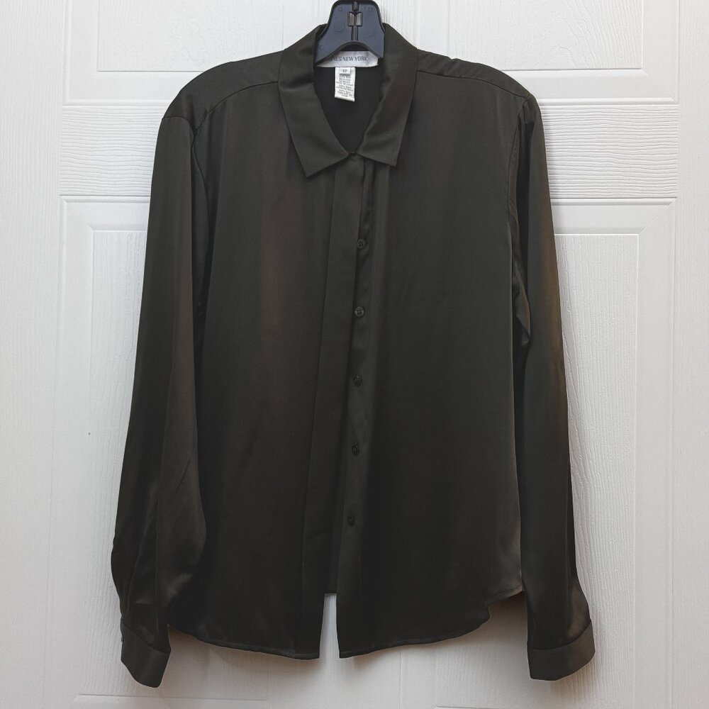 Jones New York Women's Black Silk Blouse Long Sleeve Size 12